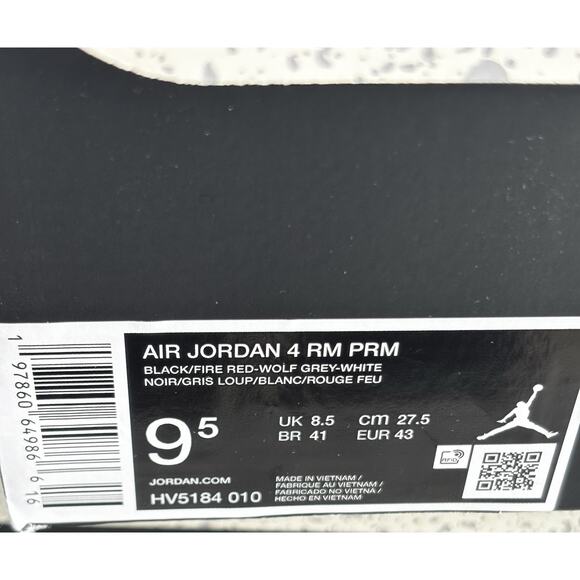Nike Air Jordan 4 RM PRM Black Fire Red Wolf Grey White Men’s 9.5 New in Box main image 9